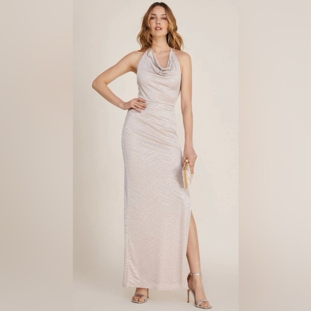 Le Chateau Shimmering Cream Maxi Event Dress Gown